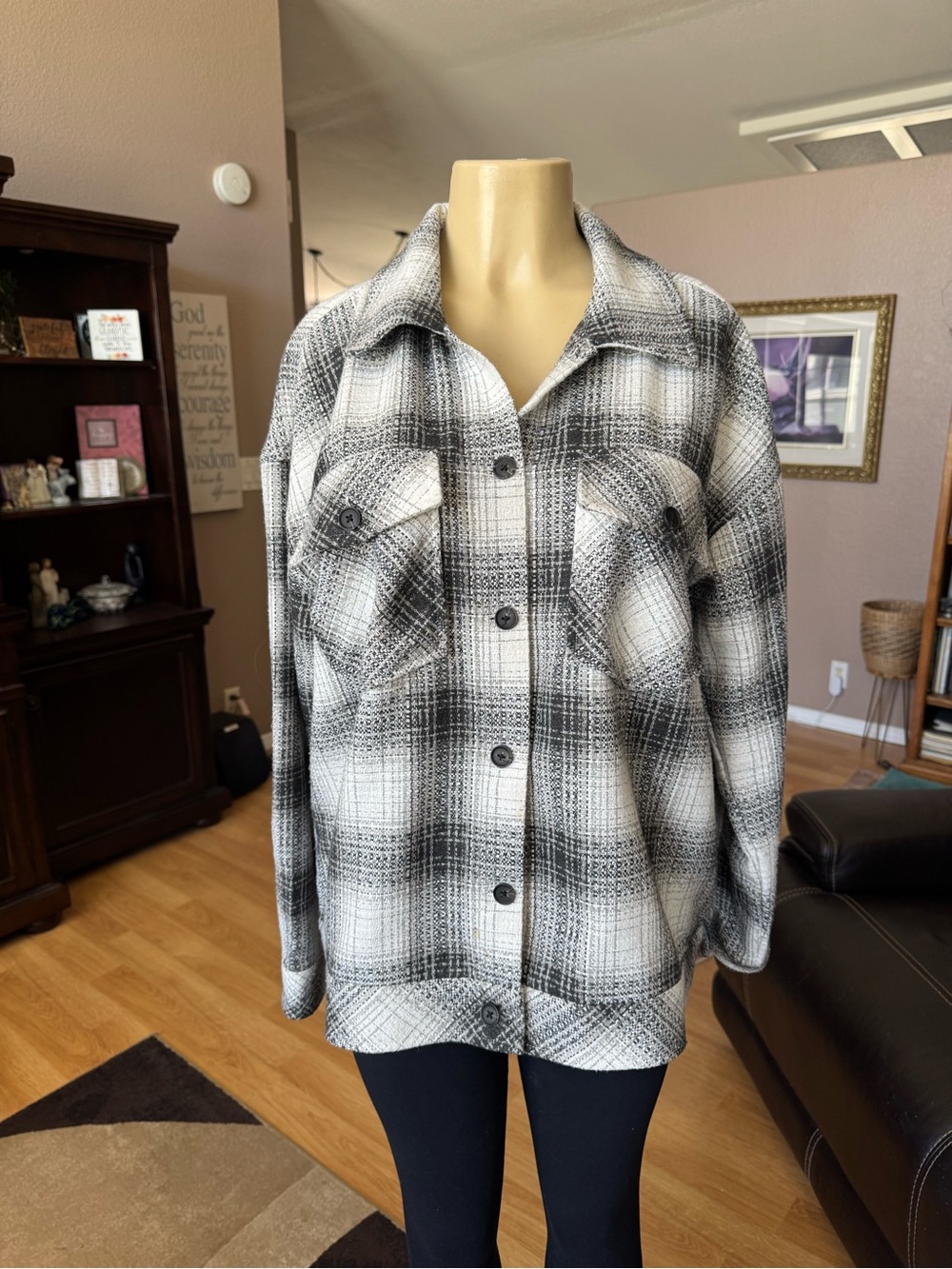 Boston Traders black & white button front shacket-size L